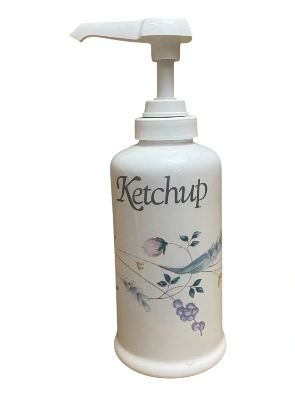 Pfaltzgraff Vintage Ceramic Ketchup Pump Dispenser Condiment Country Style